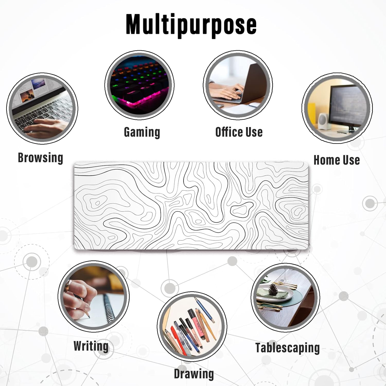 Large Gaming Mouse Pad 31.5 x 11.8in Topographic White - Image 7