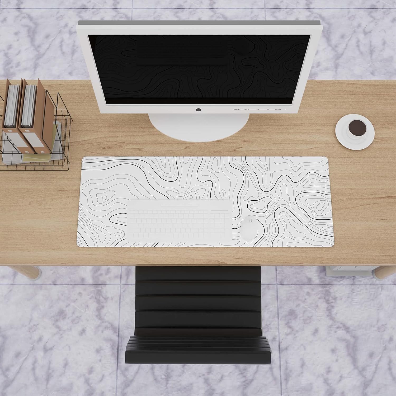 Large Gaming Mouse Pad 31.5 x 11.8in Topographic White - Image 2