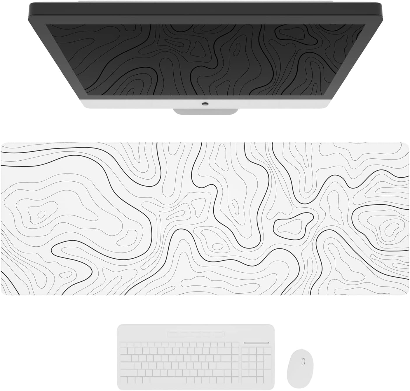 Large Gaming Mouse Pad 31.5 x 11.8in Topographic White - Image 3