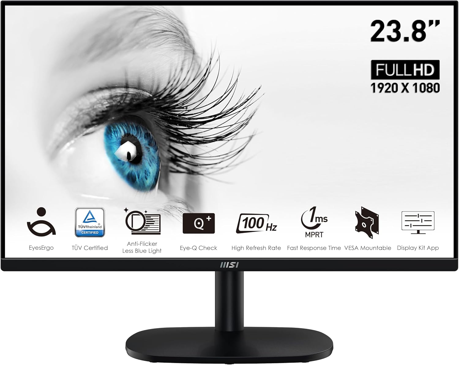 MSI PRO MP245V, 24", 1920 x 1080 (FHD) IPS, FreeSync, HDR Ready, 100Hz