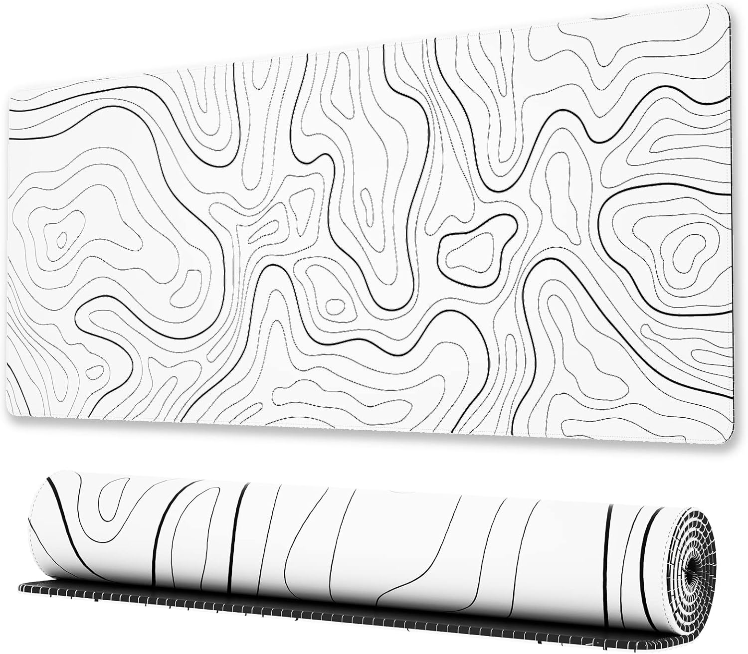 Large Gaming Mouse Pad 31.5 x 11.8in Topographic White