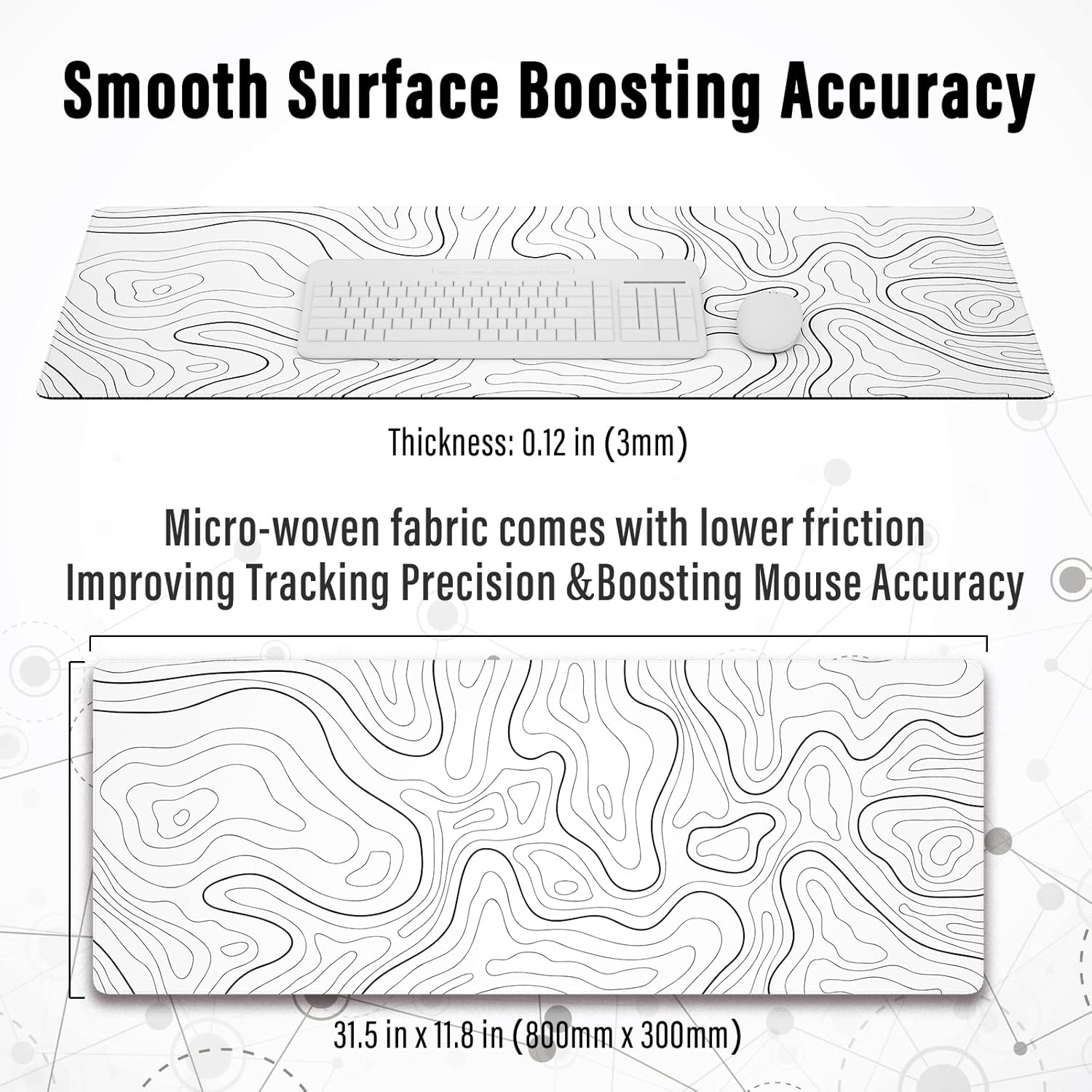 Large Gaming Mouse Pad 31.5 x 11.8in Topographic White - Image 8