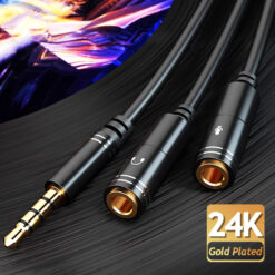 Headphone Splitter 0.3m 1ft 3.5mm 2 Female to 1 Male Mic and Audio Y Splitter TRRS