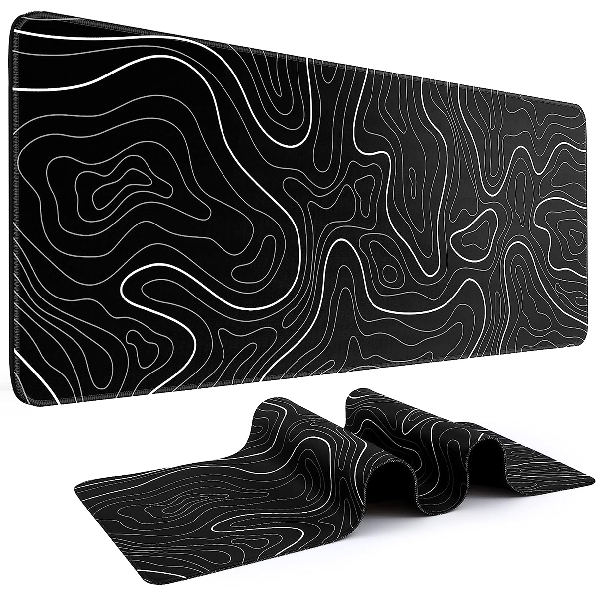 Large Gaming Mouse Pad 31.5 x 11.8in Topographic Black - Image 2