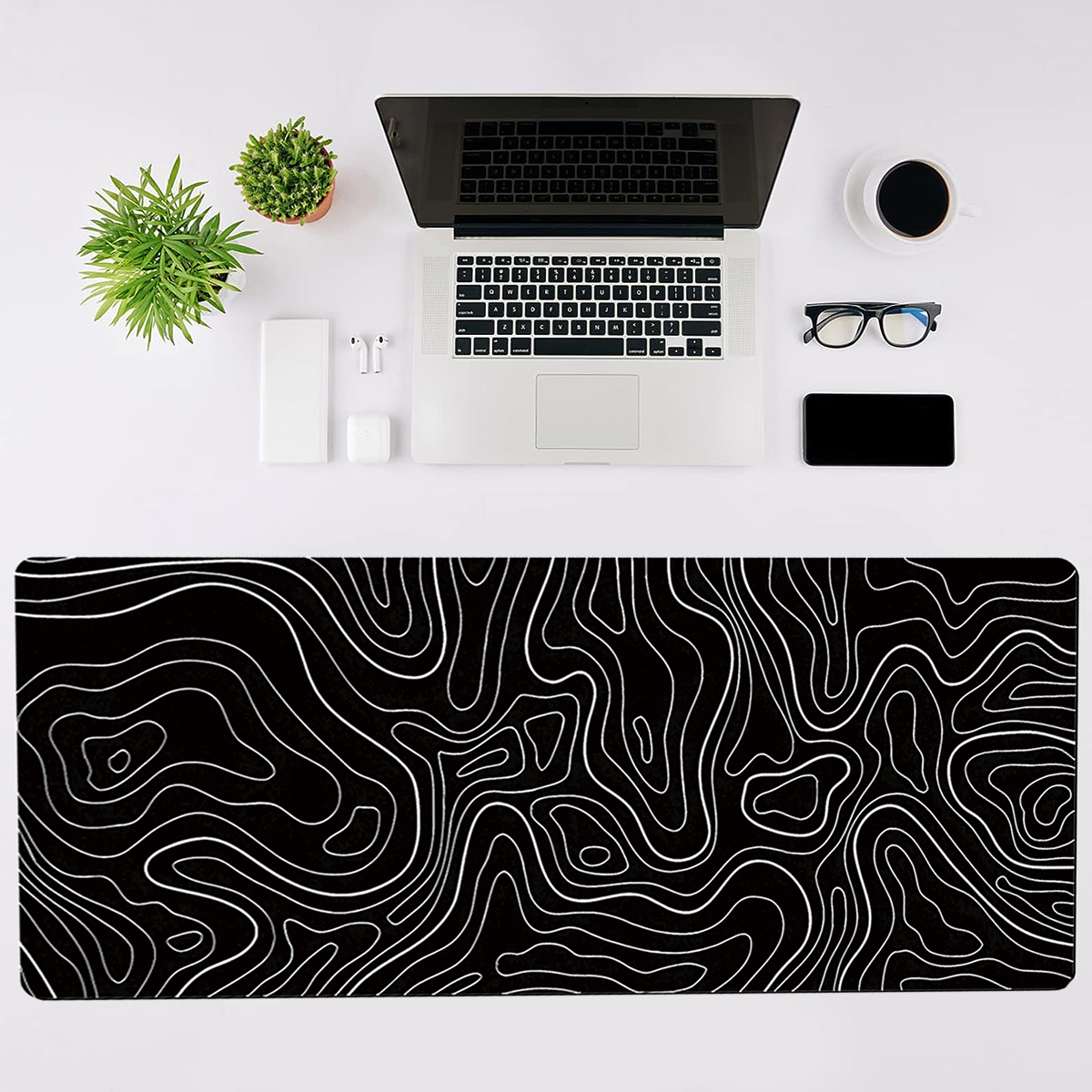 Large Gaming Mouse Pad 31.5 x 11.8in Topographic Black - Image 3