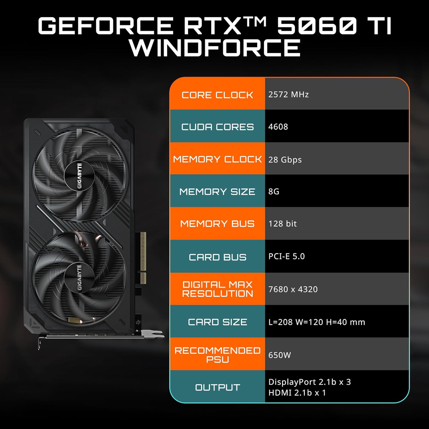 GIGABYTE GeForce RTX 5060 Ti WINDFORCE 8G Graphics Card - Image 3